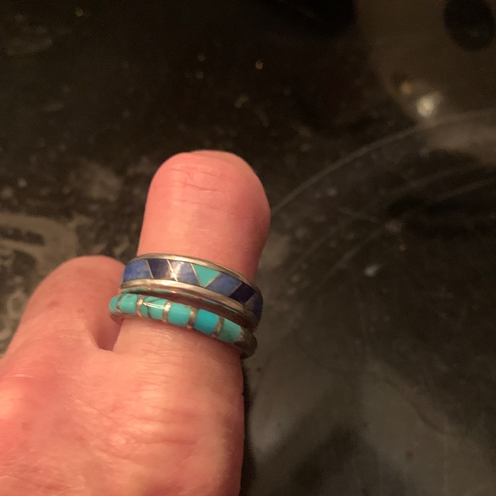 Blue and Turquoise Silver Women's Ring Set